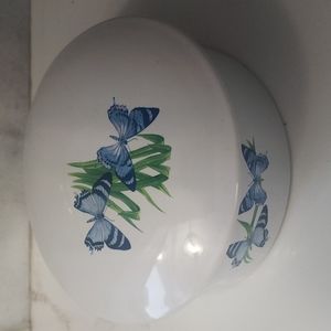 Vintage blue Butterfly Trinket Dish lid cover White Porcelain  FTD